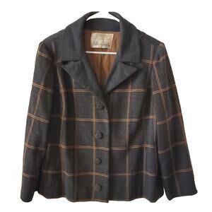 Vintage Miller And Rhoads Plaid Wool Suit JACKET Gray Silk Lined Virginia Room